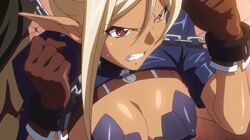 angry animated ass ass_cleavage blonde_hair boots bouncing_breasts breasts butt_crack cloe_(kuroinu) dark_elf dark_skin elf female kuroinu_~kedakaki_seijo_wa_hakudaku_ni_somaru~ large_breasts long_hair multiple_boys nipples pointy_breasts pointy_ears ponytail revealing_clothes screencap shiny_skin talking thong tied_hair vault_(kuroinu)