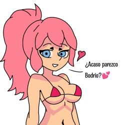 bikini bikini_top blue_eyes brawl_stars breasts janet_(brawl_stars) pink_hair