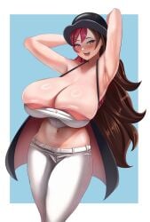 1girls arms_behind_head big_breasts breasts breasts_bigger_than_head brown_hair busty cleavage curvaceous curvy curvy_body curvy_female curvy_figure delta26 female female_only hands_behind_head hat heterochromia high_resolution highres huge_breasts large_breasts long_hair multicolored_hair neo_(rwby) pink_hair rooster_teeth rwby two_colored_hair voluptuous