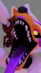 3d anal anthro bright_colors close-up five_nights_at_freddy's fnaf futanari giantess gray_background hat lolbit_(fnaf) macro_futa orange_fur purple_fur rockstar_freddy tongue_out vore yellow_eyes