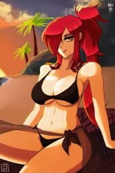 1female 1girls beach big_breasts bikini fit_female noize.exe parasoul skullgirls swimsuit thick_thighs