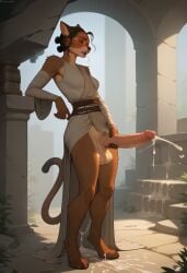 1futa ai_generated anthro cat_ears cat_tail clothing cum cumming dalan063 furry futanari masturbation rey star_wars transformation