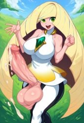 ai_generated big_balls big_breasts big_penis cum cum_drip futanari gvukub huge_balls huge_breasts huge_cock lusamine_(pokemon) nintendo pokemon