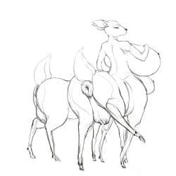 anus ass big_butt breasts centaur deer deer_taur female furry huge_ass huge_breasts looking_at_viewer looking_back mommy multi_anus multi_body multi_genitalia multi_pussy multi_taur overweight overweight_female overweight_taur pulsar pussy shirleen taur vagina