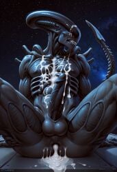 1boy after_sex ai_generated alien alien_(franchise) alien_boy anus balls big_penis cum cum_from_anal cum_in_anus cum_in_ass cum_on_body gay male male_xenomorph muscles muscular muscular_male solo xenomorph