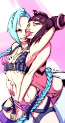 2girls crossover female female_only human jinx_(league_of_legends) juri_han league_of_legends multiple_girls street_fighter svenners tagme yuri