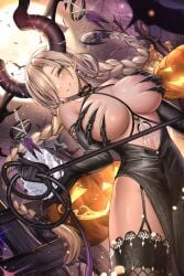 1girls ass azur_lane big_breasts blonde_hair breasts female female_only gyaru hair_over_one_eye hi_res horns large_ass large_breasts long_hair naughty_face owari_(azur_lane) owari_(my_wish_is_for_love)_(azur_lane) revealing_clothes sakura_empire_(azur_lane) tan-skinned_female tan_skin thick_thighs