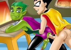 2boys beast_boy beast_boy_(teen_titans) dc dc_comics dick_grayson justcartoondicks.com male male/male robin_(dc) robin_(dick_grayson) robin_(teen_titans) teen_titans