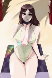 1female 1girls beach big_breasts bikini fit_female noize.exe painwheel skullgirls swimsuit thick_thighs