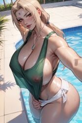 above_view ai_generated big_breasts blonde_female blonde_hair breasts brown_eyes cleavage faprunner78 forehead_mark green_clothing hips hokage huge_breasts long_hair looking_at_viewer mature_female milf naruto natural_breasts necklace nipples_visible_through_clothing pool pulling_down_shirt selfie thick_thighs thighs tied_hair tsunade wet wet_body wet_clothes white_clothing wide_hips