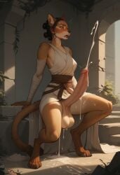 1futa ai_generated anthro cat_ears cat_tail clothing cum cum_on_body cumming dalan063 furry futanari handsfree_ejaculation rey star_wars transformation