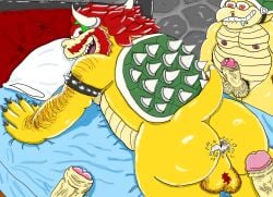 absurd_res after_sex anal anthro anus arm_hair armband armor ass ass_up ball_tuft balls beard bed bedroom belly big_balls big_butt big_penis blood blue_sheets bodily_fluids body_hair bowser chonky_draws cum cum_drip cum_in_ass cum_inside detailed_background dripping facial_hair furniture genital_fluids genitals glistening glistening_body glistening_hair grin group group_sex hair hairy_balls hammer_bro hammer_bros hammer_bros. headgear heart_pupils helmet hi_res horn koopa leaking_cum leaking_precum male male/male manly mario_(series) nintendo nipples nosebleed orgy overweight penis pillow precum precum_drip presenting presenting_anus presenting_balls presenting_hindquarters pubes puffy_anus red_eyes red_hair rock_wall scalie sex sharp_teeth shell slightly_chubby smile spiked_armband spiked_shell spikes spikes_(anatomy) spiky_hair tail teeth thick_thighs tuft vein veiny_penis white_pillow wide_hips yellow_body