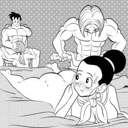 2boys 2girls age_difference black_eyes black_hair bulma_briefs chichi dragon_ball dragon_ball_z future_bulma future_chichi future_gohan future_trunks implied_fellatio milf milfs mother_and_son older_female son_gohan tagme trunks_briefs widow younger_male