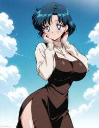 ai_generated alternate_breast_size ami_mizuno big_breasts bishoujo_senshi_sailor_moon breasts civilian_clothes clothing huge_breasts large_breasts sailor_mercury steak_ai