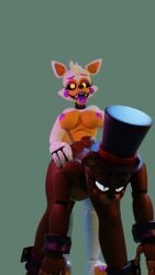 3d anal anthro bright_colors five_nights_at_freddy's futanari hat lolbit_(fnaf) orange_fur purple_fur rockstar_freddy tongue_out yellow_eyes