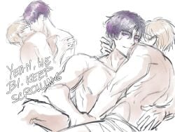 2boys back_view colored cuddling grabbing kissing looking_at_viewer love_and_deep_space male male_only muscular purple_hair rafayel_(love_and_deep_space) shoulder_grab sketch suggestive xavier_(love_and_deep_space) yaoi