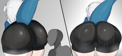 1boy 1girls ass ass big_ass big_butt bike_shorts black_shorts faceless_male gawr_gura hololive hololive_english rear_view shark_girl shark_tail shorts standing tail telosynth thick_thighs virtual_youtuber vtuber white_hair