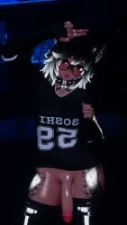 blush breasts collar female femboy futanari garter_straps glasses oversized_shirt selfie tattoo thighhighs thighs tongue tongue_out vrchat vrchat_avatar