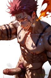 abs ai_generated boy goldenfieldszho jujutsu_kaisen large_pectorals looking_at_viewer male_focus male_pubic_hair muscular muscular_male navel navel_hair nipples nude pectorals penis pubic_hair ryoumen_sukuna_(jujutsu_kaisen) solo sweat