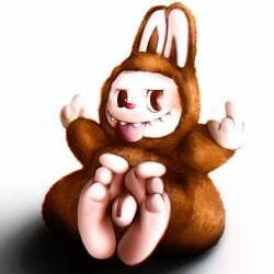 brown_fur creature feet female flipping_off foot_fetish foot_focus joeerogenous labubu middle_finger pussy tongue tongue_out vagina visible_pussy