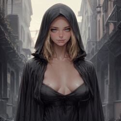 ai_generated blonde_female blonde_hair blonde_hair bouncing_breasts breast_expansion cloak sgrodolo walking