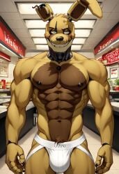 abs ai_generated animatronic anthro anthro_male biceps blush five_nights_at_freddy's furry gay jockstrap jockstrap_only looking_at_viewer male male_only muscular muscular_male smile springtrap_(fnaf) toned_body toned_male twall97