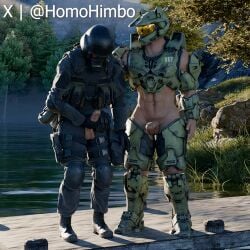 animated armor armored_boots armored_male gay gay_male halo halo_(game) halo_(series) homohimbo hunk hunk_(resident_evil) master_chief masturbation muscle muscles penis resident_evil