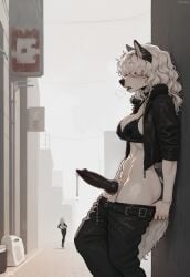 about_to_cum ai_generated alley alleyway animal_genitalia big_breasts big_penis black_bra black_penis bra canine canine_genitalia canine_penis civitai cum cum_drip dog_ears dog_girl dog_tail dripping_cum furry furry_ears furry_tail futa_focus futanari hair_over_eyes horny husky ihatethemic in_heat jacket large_ass large_breasts medium_hair nordic_sled_dog oc original original_character pants pants_down profile pulling_down_pants side_view tagme thick_ass thick_thighs urban visible_breath white_body white_fur white_hair