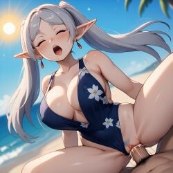 ahe_gao ai_generated beach closed_eyes erect_nipples frieren frieren_beyond_journey's_end large_breasts orgasm payop plunging_neckline pony_diffusion_xl screaming sousou_no_frieren swimsuit vaginal_sex