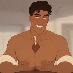 ai_generated cum disney gay looking_at_viewer male male_only pecjob prince_naveen tagme the_princess_and_the_frog titjob