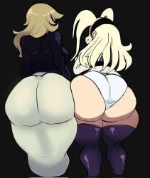 2girls ass ass_focus back_view backsack blonde_hair curvy fat_ass filia_(skullgirls) lemonadepikachu mother panties skullgirls stockings thick_thighs