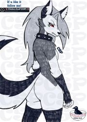 2024 5_fingers absurd_res alternative_fashion angry anthro anthro_only armwear ass bicolored blush breasts canid canid_demon canine canine_ears canine_tail canis chicken_soup_(artist) clothing collar colored demon digital_media_(artwork) domestic_dog ear_piercing eyebrows female female_humanoid fingers fur goth grey_hair hair hellhound helluva_boss hi_res humanoid husky latex latex_armwear latex_clothing latex_legwear legwear looking_at_viewer loona_(helluva_boss) mammal mostly_nude multicolored_body multicolored_fur mythological_canine mythological_creature mythology nordic_sled_dog nude piercing presenting presenting_hindquarters raised_tail red sclera showing_butt simple_background solo spiked_collar spikes spitz spreading tail text thigh_highs three-quarter_view tuft white_body white_fur wolf