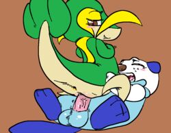 anus balls blush closed_eyes cowgirl_position duo erection female machv99 male mammal mustelid nintendo on_top open_mouth oshawott otter penetration penis pokemon pokemon_(species) pussy reptile scalie sex smile snivy straight vaginal_penetration video_games