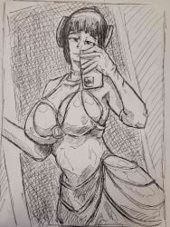 1girl android android_girl big_breasts bra breasts dress earpiece female_focus female_only headpiece honooafterdark is_(kamen_rider_zero-one) kamen_rider kamen_rider_zero-one_(series) large_breasts mirror mirror_reflection mirror_selfie phone revealing_clothes revealing_outfit robot robot_girl selfie short_hair sketch skirt solo suggestive