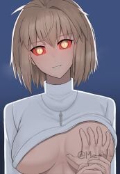 1girls alternate_version_available arcueid_brunestud areola_slip areolae aroused aroused_face aroused_smile big_breasts blush breast_focus breasts_bigger_than_head clothing_lift dark_persona enormous_breasts grabbing grabbing_breasts grabbing_hand groping_breast groping_breasts hand_on_breast holding_hand horny horny_female huge_boobs huge_breasts inviting inviting_to_sex large_boobs large_breasts looking_at_viewer melty_blood meph1l necklace red_arcueid red_sclera shiny_eyes smile steam steamy_breath sweater sweater_lift top_heavy tsukihime tsukihime_(remake) turtleneck_sweater type-moon upper_body white_sweater yellow_eyes