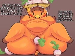 animal_crossing anthro ass belly big_belly big_breasts big_butt bodily_fluids breasts clothing daisy_mae_(animal_crossing) digital_media_(artwork) female food genital_fluids genitals headgear headgear_only headwear headwear_only hi_res improvised_sex_toy looking_at_viewer mammal masturbation mostly_nude nintendo nipples nude overweight overweight_female plant pussy simple_background solo suid suina sus_(pig) thick_thighs turnip unknown_artist vaginal_masturbation vaginal_penetration vegetable