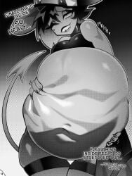 after_vore anthro belly big_belly comic dialogue duo female helluva_boss hi_res male male/female millie_(helluva_boss) moxxie_(helluva_boss) oral_vore same_size_vore stomach_bulge vore voremaxx