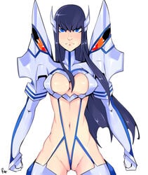 1girls blue_eyes blue_hair breasts cleavage cleavage_cutout female garter_straps gloves hourglass_figure junketsu kill_la_kill kiryuuin_satsuki long_hair navel r4 solo standing suspenders thigh_boots thong