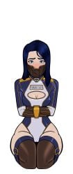 1female 1girls alternate_costume arcane bdsm_collar bondage bondage_outfit boob_window caitlyn_kiramman collar female gag gagged harness_gag head_harness latex latex_bodysuit latex_clothing league_of_legends leather_straps legbinder muzzle_gag numbered_tag panel_gag straitjacket wossarem