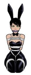 1female 1girl 1girls alternate_costume arms_tied_behind_back batman_(series) bit_gag blonde_hair bondage bound bowtie box_tie breasts bunny_ears bunnysuit catwoman crotch_rope dc_comics fake_animal_ears female femsub frogtie gag gagged helpless helpless_female helpless_girl kneeling large_breasts latex legs_tied leotard long_hair looking_at_viewer playboy_bunny restrained rope rope_bondage selina_kyle shibari_over_clothes shiny_clothes strapless strapless_leotard tiara tied_up tight_clothing wossarem
