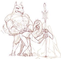 anal avian beak castlevania cum custapple demon gaibon gargoyle male male_only melee_weapon monochrome muscles nude open_mouth pecs polearm size_difference slogra spear tongue video_games weapon yaoi