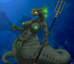 anthro anus big_breasts bioluminescence breasts chubby female gaping gaping_pussy glowing glowing_eyes lamia masturbation melee_weapon naga open_mouth original polearm pussy pussy_juice scales sea_serpent slit_pupils solo spear trident underwater voluptuous water weapon wet_pussy wide_hips yellow_eyes zevex