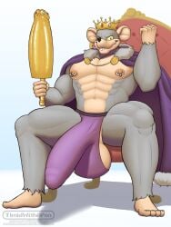 3:4 abs anthro balls biceps big_(disambiguation) big_balls big_bulge big_penis bulge cape chair clothing crown digital_media_(artwork) furniture gem genitals ghost happy headgear hi_res huge_balls huge_bulge huge_cock humanoid_genitalia humanoid_penis hyper hyper_balls hyper_bulge hyper_genitalia hyper_penis jewelry jim_rat jockstrap looking_at_viewer male mammal murid murine muscular muscular_anthro muscular_male nipple_piercing nipple_ring nipples nude pecs penis piercing presenting presenting_penis rat ring_piercing rodent simple_background sitting smile smiling_at_viewer solo spirit spread_legs spreading teeth throne timidwithapen underwear