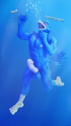 1boy danil4h drowning erect_penis exhaling falco_lombardi male nintendo nude sfm solo star_fox underwater water_tank