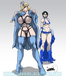 2015 2girls ami_mizuno bathrobe bikini bishoujo_senshi_sailor_moon black_hair blonde_hair blue_eyes boots bra breasts bustier cameltoe cleavage clothing corset crossover elbow_gloves female female_only flashing garter_straps gloves grey_background hair_over_one_eye high_heels human large_breasts lingerie long_hair mario_(series) microskirt multiple_girls navel nintendo nipples open_bathrobe open_mouth panties princess_rosalina pussy pussy_juice sailor_mercury see-through short_hair simple_background skirt small_breasts standing stockings thighhighs tongue tongue_out transparent_clothing underboob vaiderman xxxbattery