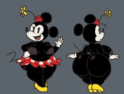 1girls areolae ass ass_from_the_front ass_visible_through_thighs back_view big_ass big_belly big_breasts big_butt black black_fur black_nose breasts bubble_ass bubble_butt cartoon_character chubby chubby_female disney disney_channel dot_eyes female hat_flower huge_ass huge_breasts huge_hips huge_thighs large_ass large_breasts long_eyelashes long_tail looking_at_viewer mickey_mouse_shorts minnie_mouse mouse naked naked_female no_panties public_domain red_skirt shortstack smile solo_female thewastetunnels thin_tail waving white_gloves wide_hips yellow_heels