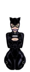 1female 1girl 1girls alternate_costume batman_(series) bdsm_collar belt_bondage bit_gag bondage bondage_outfit boob_window catsuit catwoman collar collar_ring dc dc_comics female femsub frogtie gag gagged green_eyes helpless helpless_female helpless_girl latex latex_bodysuit latex_clothing latex_hood leather_straps legbinder muzzle_gag numbered_tag scared_expression selina_kyle shocked_expression straitjacket wide_open_eyes wossarem