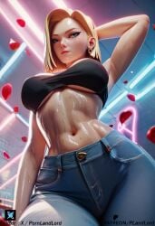 ai_generated android_18 big_breasts blonde_hair blue_eyes dbz dragon_ball dragon_ball_super dragon_ball_z dragon_girl jeans leaning_back nude oil oiled on_back pornlandlord sex spread_legs sweat sweaty tongue tongue_out vaginal_penetration