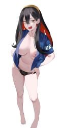 big_thighs carmine_(pokemon) feet hand_on_hip large_areolae large_breasts panties pokemon