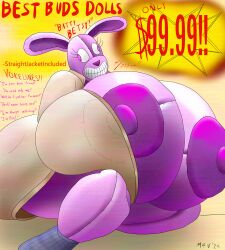 absurd_res advertisement animate_inanimate anthro areola areola_outline areola_slip ass big_areola big_breasts big_butt big_ears big_nipples breasts clenched_teeth clothed clothing crazy_eyes creepy_face creepy_smile cross-eyed curvy_anthro curvy_female curvy_figure dialogue doll eyelashes female footwear grippy_socks hi_res horror_(theme) huge_areola huge_breasts huge_butt huge_nipples hyper hyper_areola hyper_breasts hyper_nipples insane insane_eyes jacket lagomorph larger_anthro larger_female leporid limp limp_legs living_doll living_plushie living_toy m4n mammal monster nipple_outline nipple_slip nipples open_clothing open_jacket open_topwear pink_eyes plushie plushophilia possessed_inanimate rabbit restraints scary sitting size_difference smile socks solo stitch_(sewing) straitjacket talking_to_viewer teeth television_ad television_static thick_thighs toony toothy_smile topwear vhs_filter wide_hipped_anthro wide_hipped_female wide_hips